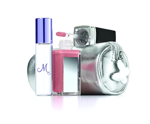 Mariah Carey M Gift Set For Women (Lip Gloss + Roll-On Eau de Parfum + Silver Pouch)